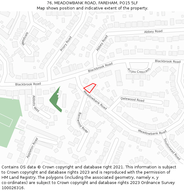 76, MEADOWBANK ROAD, FAREHAM, PO15 5LF: Location map and indicative extent of plot