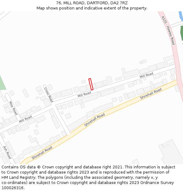 76, MILL ROAD, DARTFORD, DA2 7RZ: Location map and indicative extent of plot