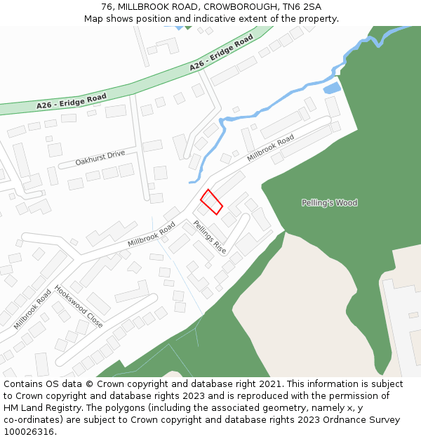 76, MILLBROOK ROAD, CROWBOROUGH, TN6 2SA: Location map and indicative extent of plot