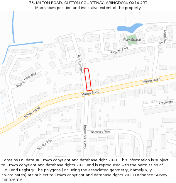 76, MILTON ROAD, SUTTON COURTENAY, ABINGDON, OX14 4BT: Location map and indicative extent of plot