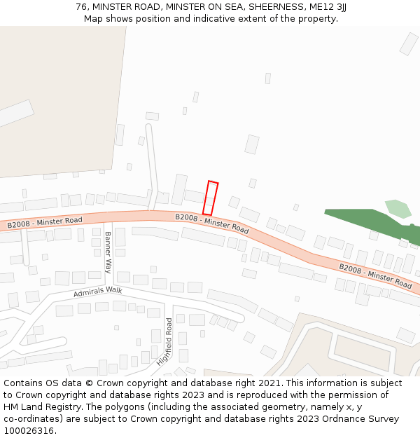 76, MINSTER ROAD, MINSTER ON SEA, SHEERNESS, ME12 3JJ: Location map and indicative extent of plot