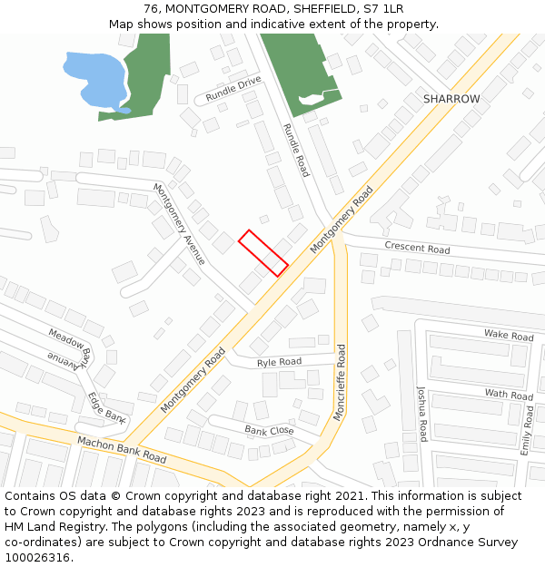 76, MONTGOMERY ROAD, SHEFFIELD, S7 1LR: Location map and indicative extent of plot