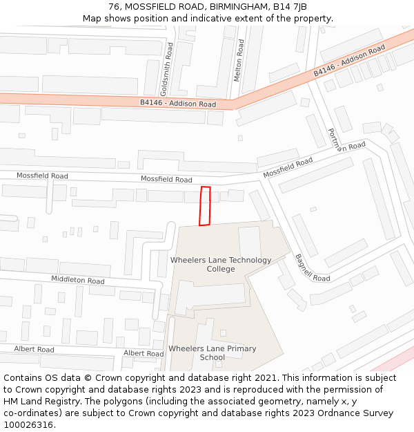 76, MOSSFIELD ROAD, BIRMINGHAM, B14 7JB: Location map and indicative extent of plot