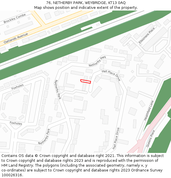 76, NETHERBY PARK, WEYBRIDGE, KT13 0AQ: Location map and indicative extent of plot