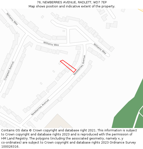 76, NEWBERRIES AVENUE, RADLETT, WD7 7EP: Location map and indicative extent of plot