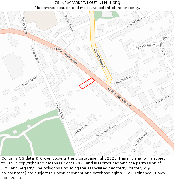 76, NEWMARKET, LOUTH, LN11 9EQ: Location map and indicative extent of plot