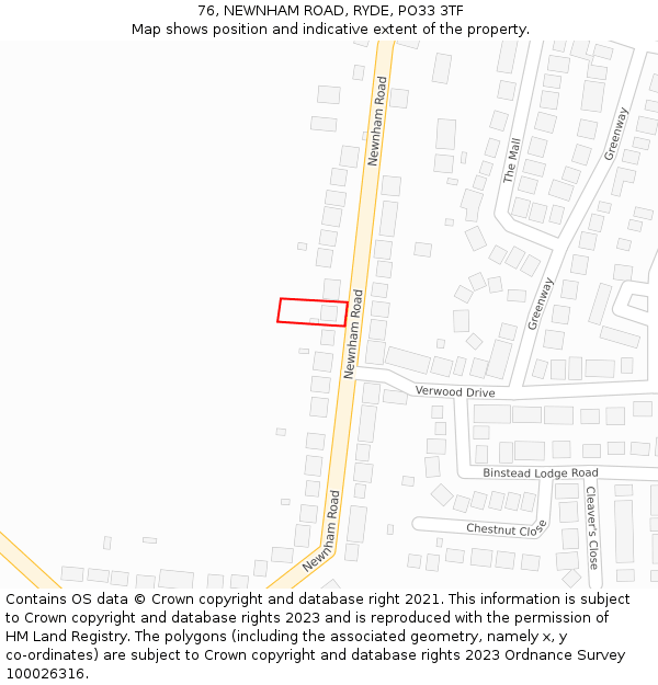 76, NEWNHAM ROAD, RYDE, PO33 3TF: Location map and indicative extent of plot