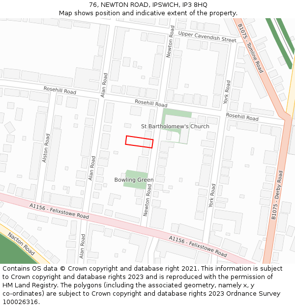 76, NEWTON ROAD, IPSWICH, IP3 8HQ: Location map and indicative extent of plot