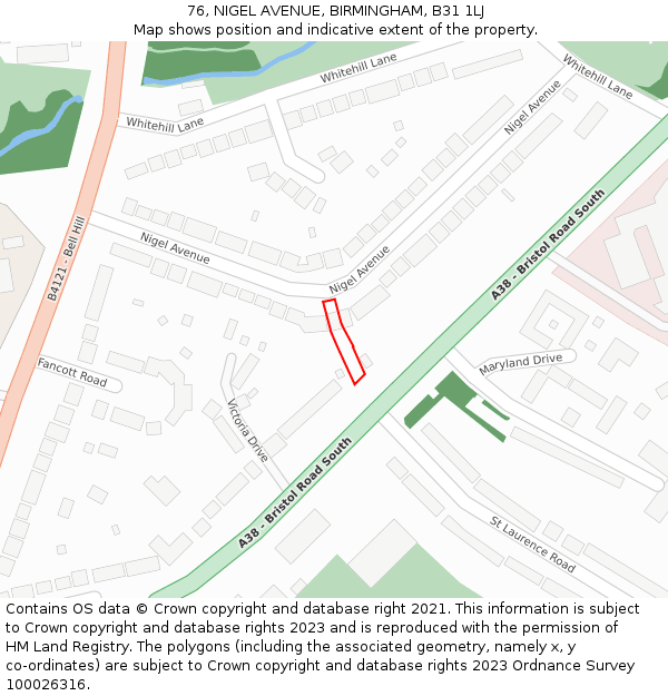76, NIGEL AVENUE, BIRMINGHAM, B31 1LJ: Location map and indicative extent of plot