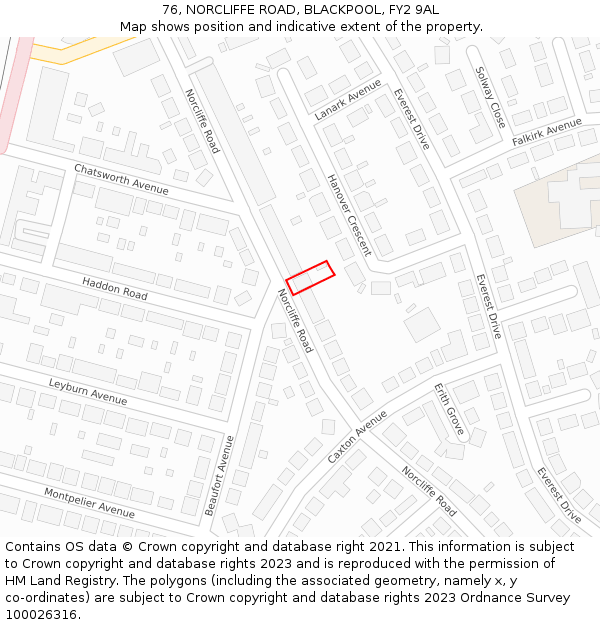76, NORCLIFFE ROAD, BLACKPOOL, FY2 9AL: Location map and indicative extent of plot