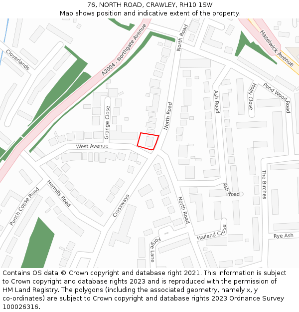 76, NORTH ROAD, CRAWLEY, RH10 1SW: Location map and indicative extent of plot