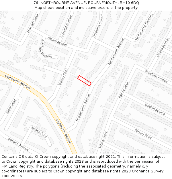 76, NORTHBOURNE AVENUE, BOURNEMOUTH, BH10 6DQ: Location map and indicative extent of plot