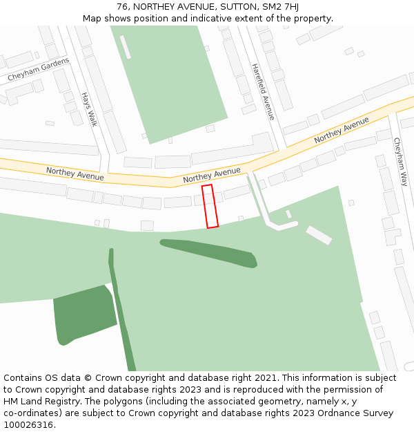 76, NORTHEY AVENUE, SUTTON, SM2 7HJ: Location map and indicative extent of plot