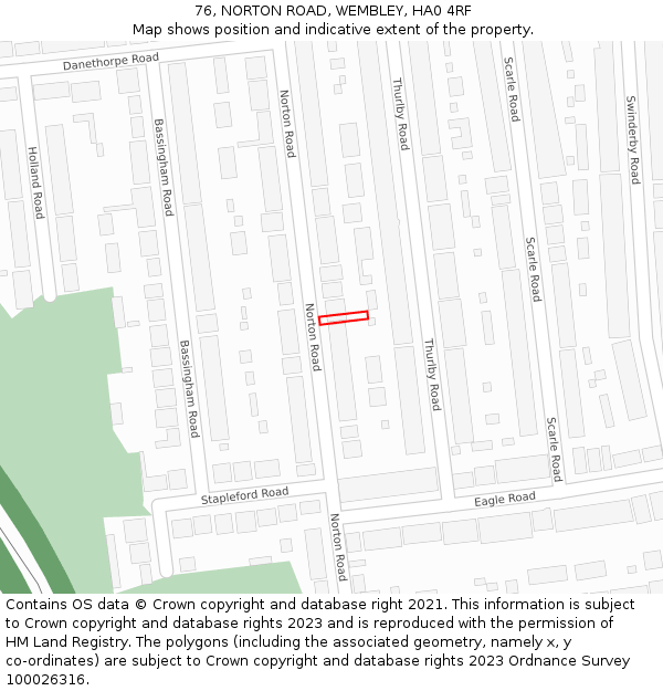 76, NORTON ROAD, WEMBLEY, HA0 4RF: Location map and indicative extent of plot