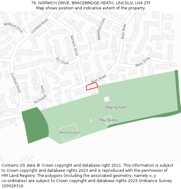 76, NORWICH DRIVE, BRACEBRIDGE HEATH, LINCOLN, LN4 2TF: Location map and indicative extent of plot