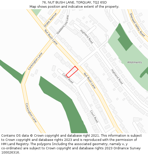 76, NUT BUSH LANE, TORQUAY, TQ2 6SD: Location map and indicative extent of plot