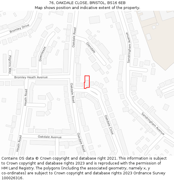 76, OAKDALE CLOSE, BRISTOL, BS16 6EB: Location map and indicative extent of plot