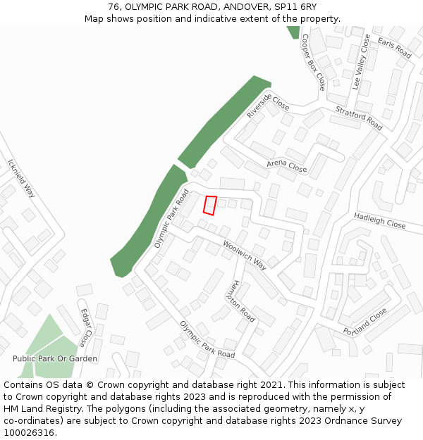 76, OLYMPIC PARK ROAD, ANDOVER, SP11 6RY: Location map and indicative extent of plot