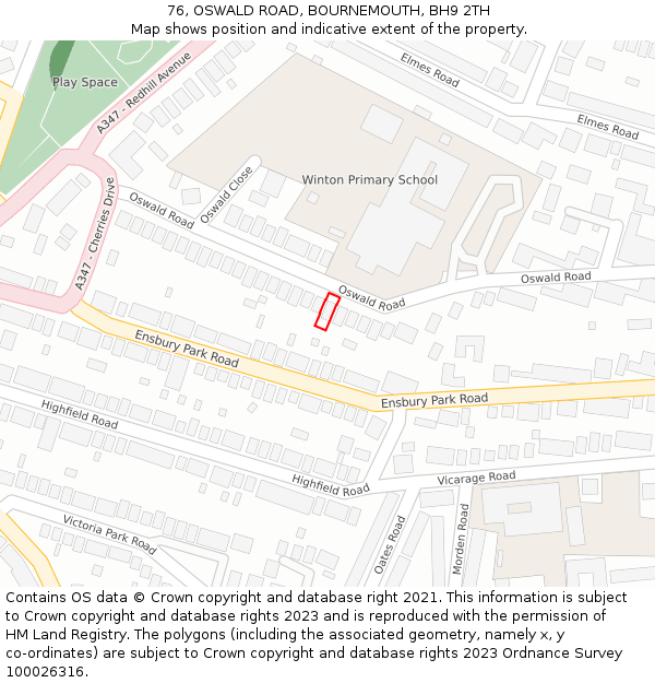 76, OSWALD ROAD, BOURNEMOUTH, BH9 2TH: Location map and indicative extent of plot