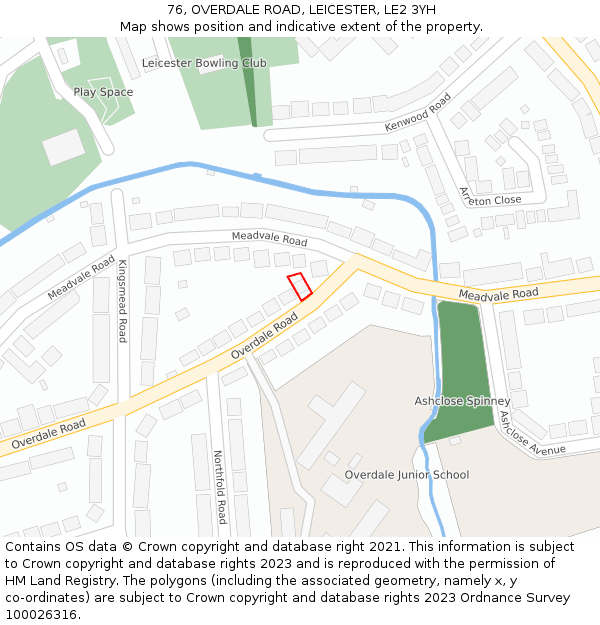 76, OVERDALE ROAD, LEICESTER, LE2 3YH: Location map and indicative extent of plot