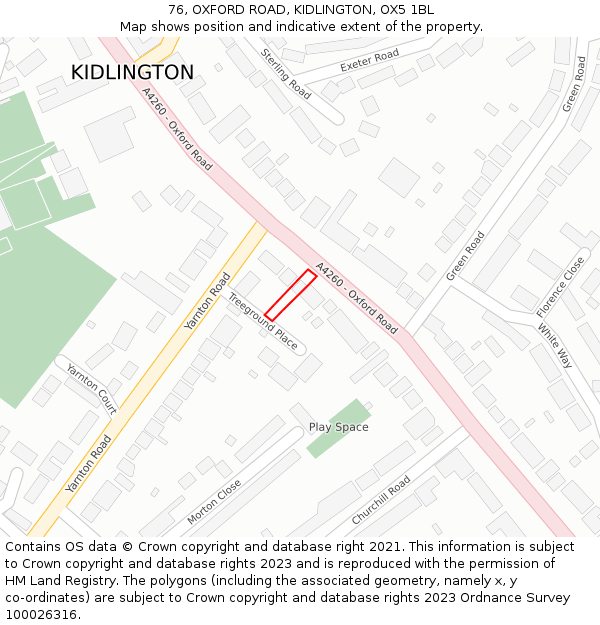 76, OXFORD ROAD, KIDLINGTON, OX5 1BL: Location map and indicative extent of plot