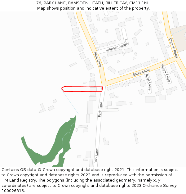 76, PARK LANE, RAMSDEN HEATH, BILLERICAY, CM11 1NH: Location map and indicative extent of plot