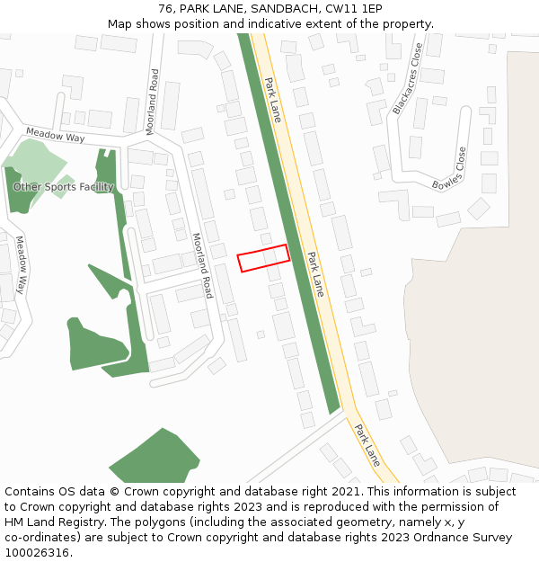 76, PARK LANE, SANDBACH, CW11 1EP: Location map and indicative extent of plot