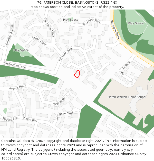 76, PATERSON CLOSE, BASINGSTOKE, RG22 4NX: Location map and indicative extent of plot