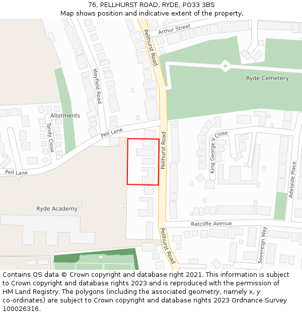 76, PELLHURST ROAD, RYDE, PO33 3BS: Location map and indicative extent of plot