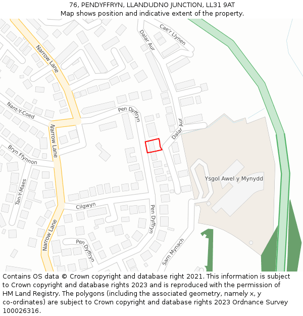 76, PENDYFFRYN, LLANDUDNO JUNCTION, LL31 9AT: Location map and indicative extent of plot