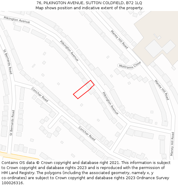 76, PILKINGTON AVENUE, SUTTON COLDFIELD, B72 1LQ: Location map and indicative extent of plot