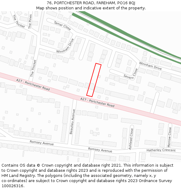 76, PORTCHESTER ROAD, FAREHAM, PO16 8QJ: Location map and indicative extent of plot