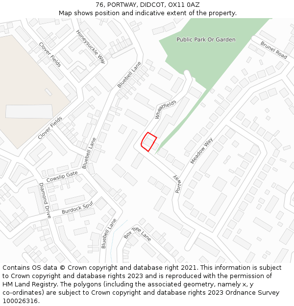 76, PORTWAY, DIDCOT, OX11 0AZ: Location map and indicative extent of plot