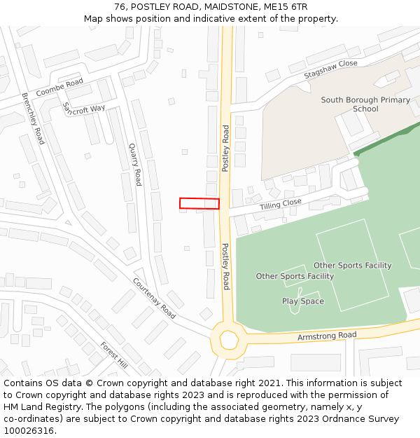 76, POSTLEY ROAD, MAIDSTONE, ME15 6TR: Location map and indicative extent of plot