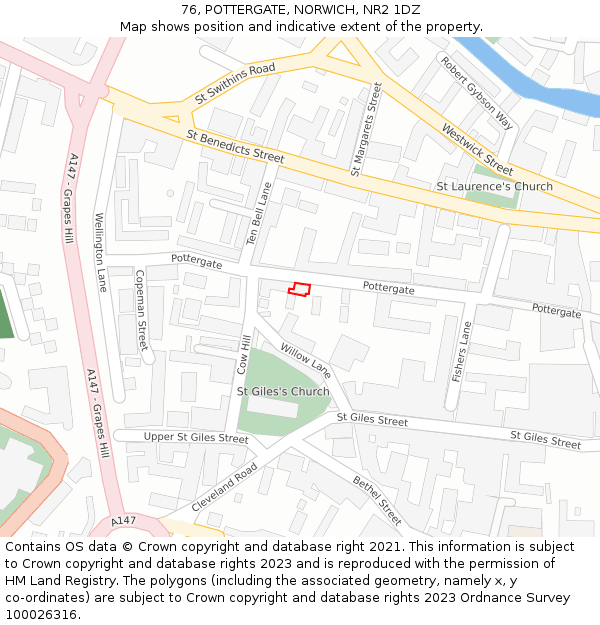 76, POTTERGATE, NORWICH, NR2 1DZ: Location map and indicative extent of plot