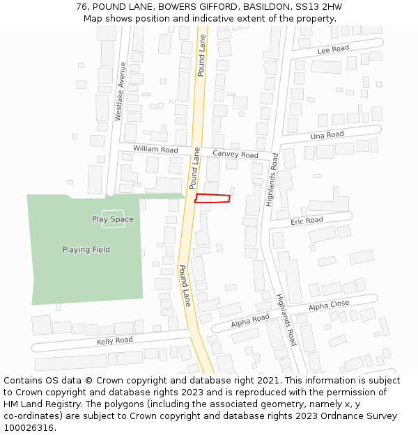 76, POUND LANE, BOWERS GIFFORD, BASILDON, SS13 2HW: Location map and indicative extent of plot