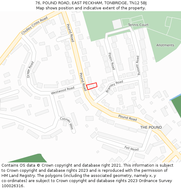 76, POUND ROAD, EAST PECKHAM, TONBRIDGE, TN12 5BJ: Location map and indicative extent of plot