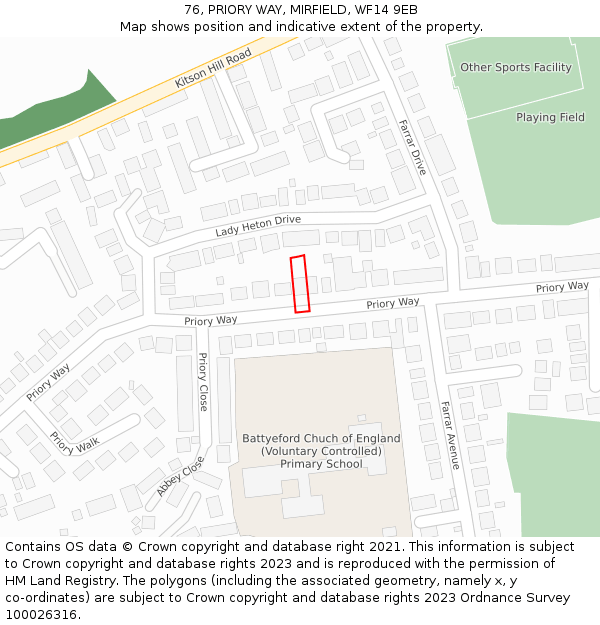 76, PRIORY WAY, MIRFIELD, WF14 9EB: Location map and indicative extent of plot
