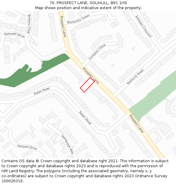 76, PROSPECT LANE, SOLIHULL, B91 1HS: Location map and indicative extent of plot
