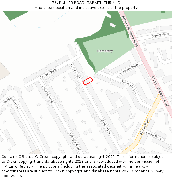 76, PULLER ROAD, BARNET, EN5 4HD: Location map and indicative extent of plot