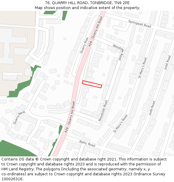 76, QUARRY HILL ROAD, TONBRIDGE, TN9 2PE: Location map and indicative extent of plot