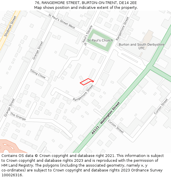 76, RANGEMORE STREET, BURTON-ON-TRENT, DE14 2EE: Location map and indicative extent of plot