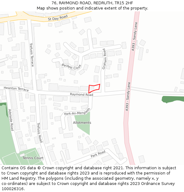 76, RAYMOND ROAD, REDRUTH, TR15 2HF: Location map and indicative extent of plot