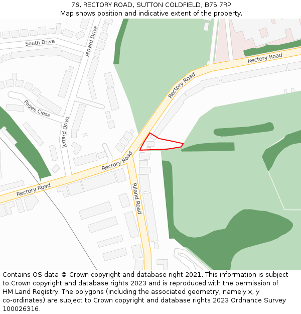 76, RECTORY ROAD, SUTTON COLDFIELD, B75 7RP: Location map and indicative extent of plot