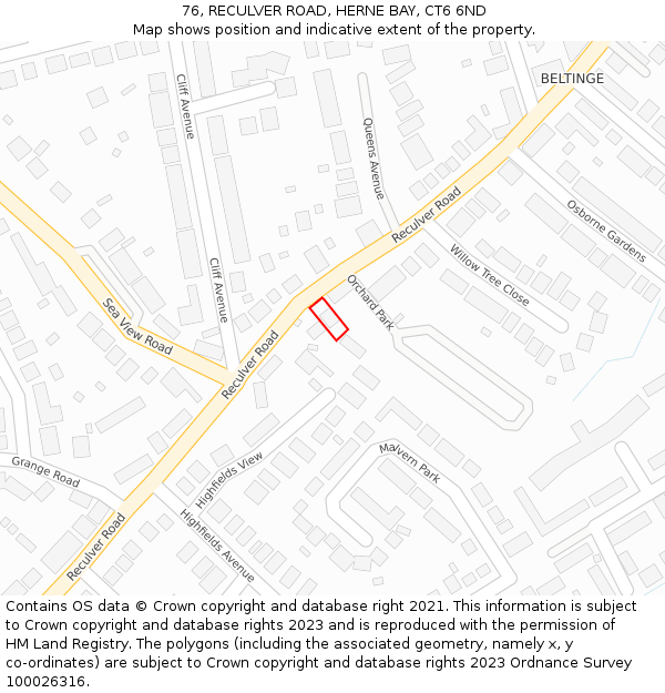 76, RECULVER ROAD, HERNE BAY, CT6 6ND: Location map and indicative extent of plot