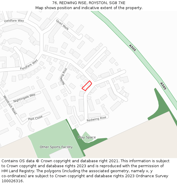 76, REDWING RISE, ROYSTON, SG8 7XE: Location map and indicative extent of plot