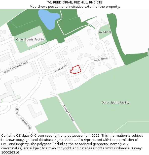 76, REED DRIVE, REDHILL, RH1 6TB: Location map and indicative extent of plot