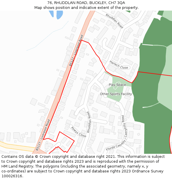 76, RHUDDLAN ROAD, BUCKLEY, CH7 3QA: Location map and indicative extent of plot