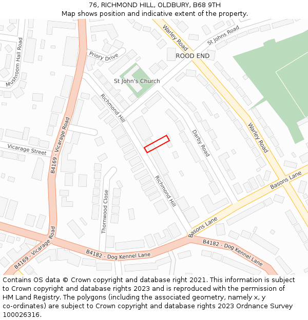 76, RICHMOND HILL, OLDBURY, B68 9TH: Location map and indicative extent of plot