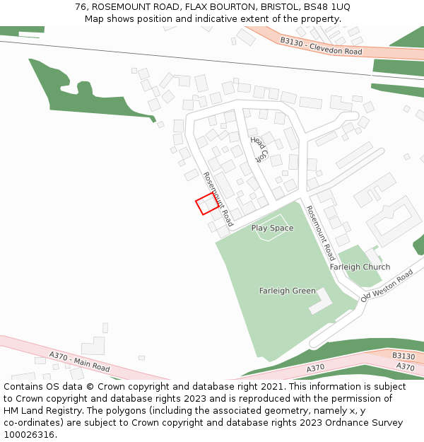 76, ROSEMOUNT ROAD, FLAX BOURTON, BRISTOL, BS48 1UQ: Location map and indicative extent of plot